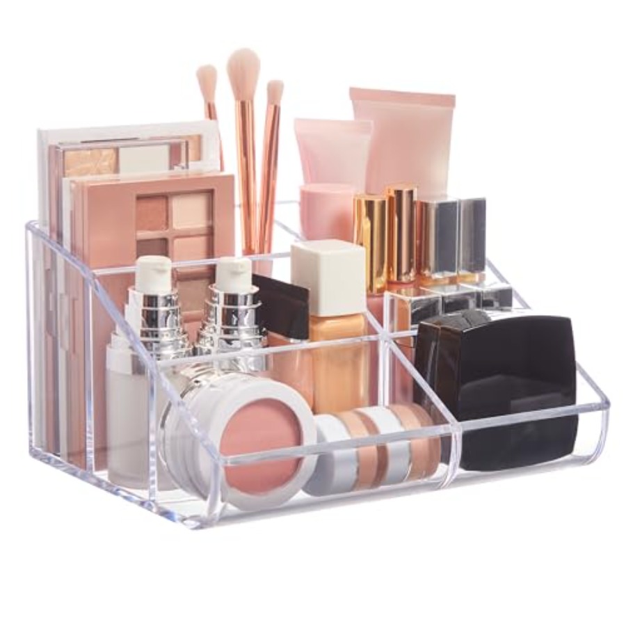 Beauty Makeup Eyeshadow Palette - Clear Plastic Vanity Makeup Organizer 6-Compartment