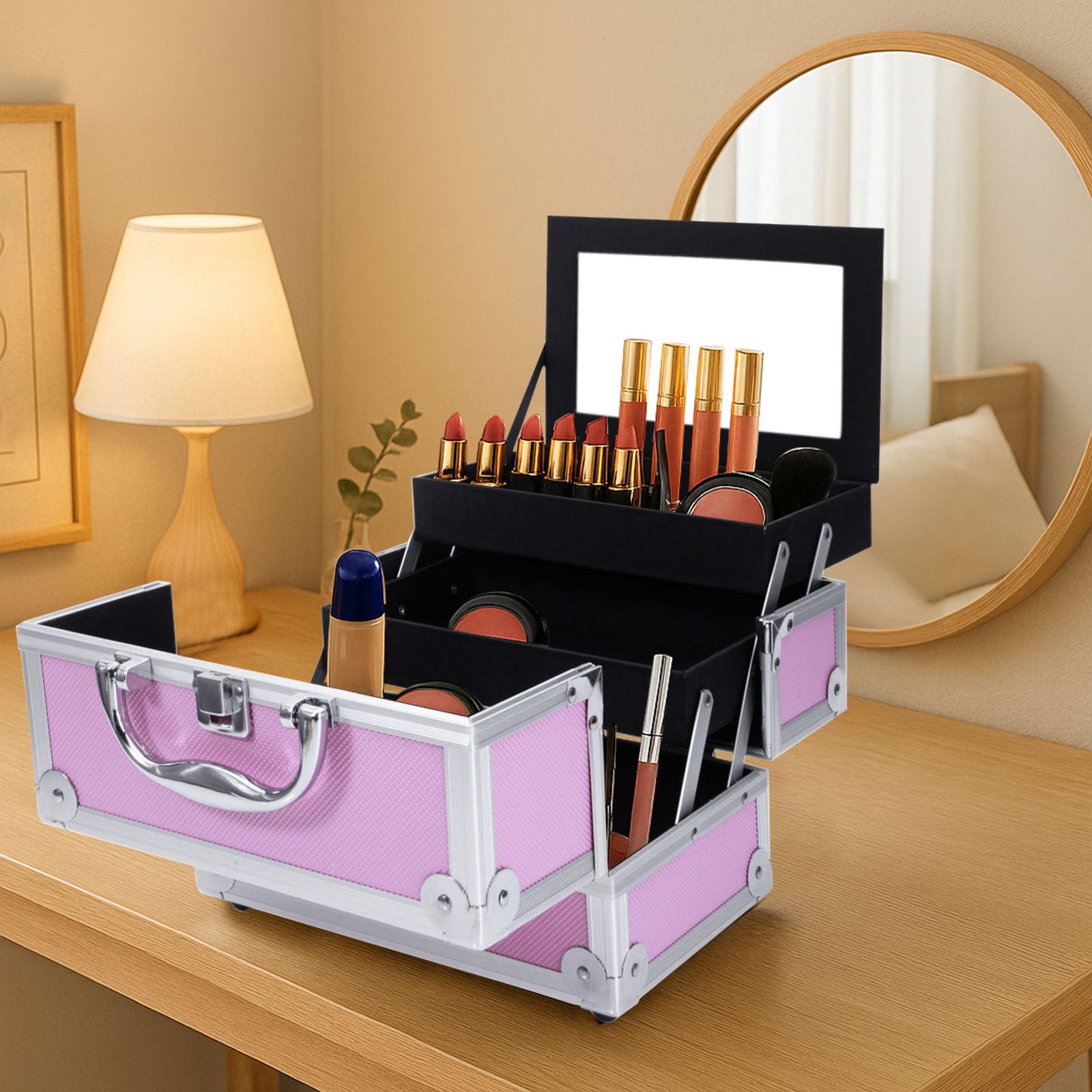 Pink Aluminum Alloy Makeup Cas - Beauty Makeup Case ulasan dan harga