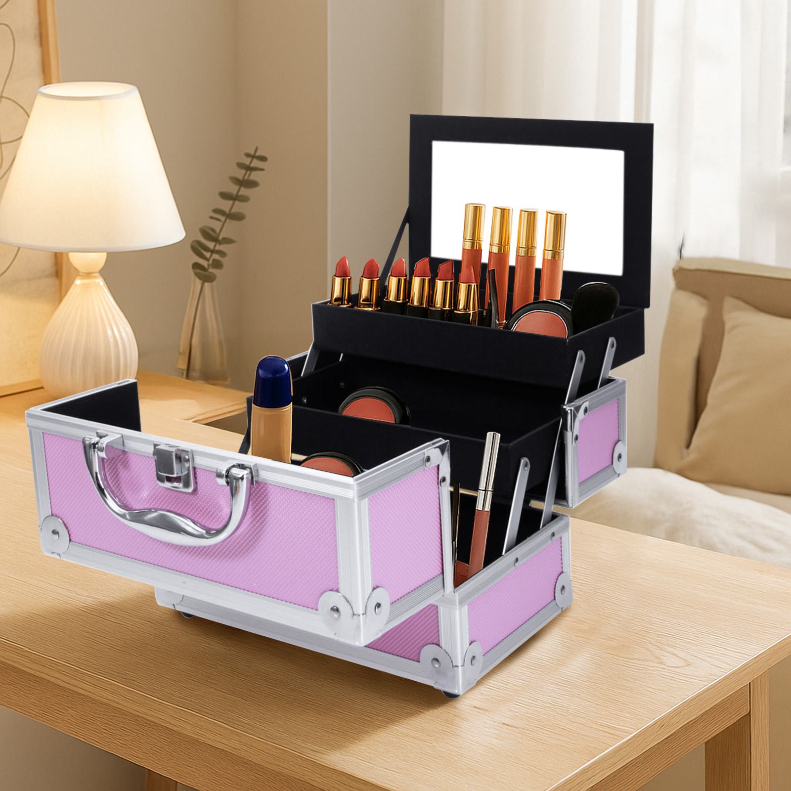 Pink Aluminum Alloy Makeup Cas - Beauty Makeup Case ulasan dan harga